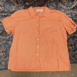 Orange Gingham Button Down Shirt Womens 20W Plus Size Cotton Cottagecore Preppy
